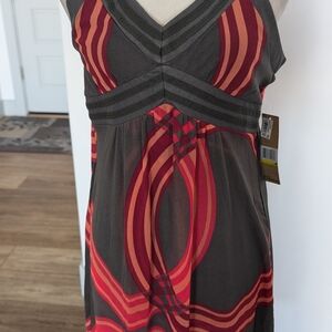 DKNY Gray and Red Midi Dress